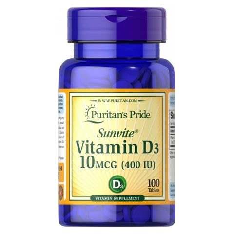 Vitamin D3 10 mcg (400 IU) 100 Tablets by Puritan's Pride