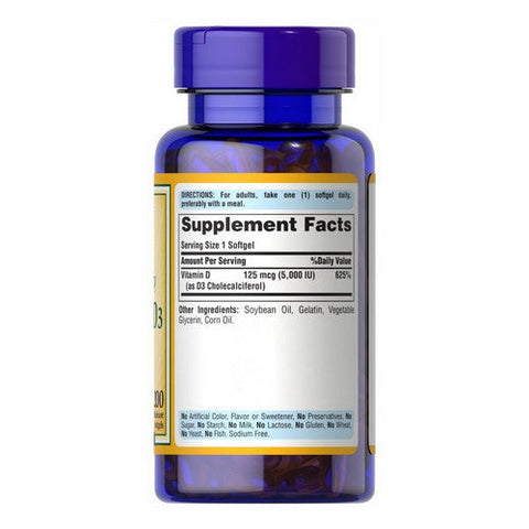 Puritan's Pride, Vitamin D3, 125 Mcg, 200 Softgels Puritan's Pride
