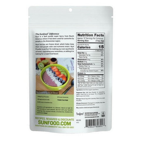 Sunfood Superfoods, Organic Acai Powder, 4 Oz Sunfood Superfoods