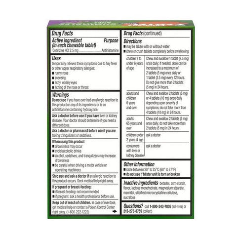 Zyrtec, Childrens Allergy Chewable 2 Yrs Grape, 2.5 Mg, 24 Tabs Zyrtec