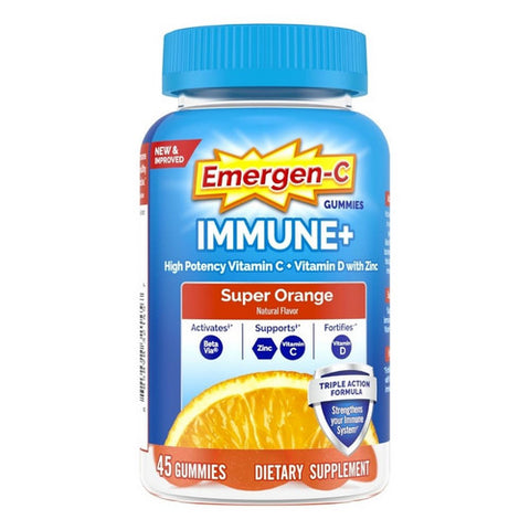 Alacer, Emergen-C Immune Plus With Vitamin D Gummies Super Orange, 45 Count Emergen-C