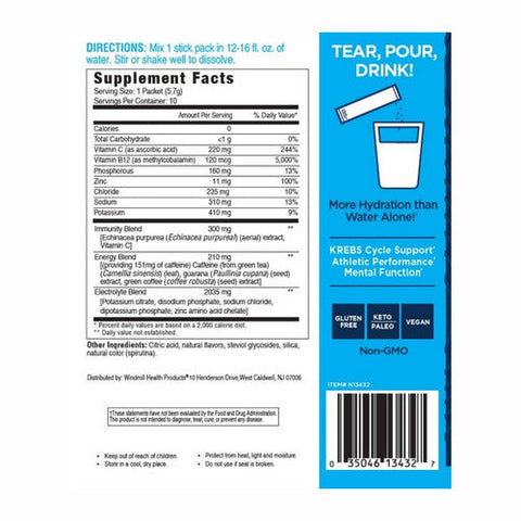 Vitamin Hydrate, Electrolyte Drink Mix Blue Raspberry, 2 Oz Vitamin Hydrate