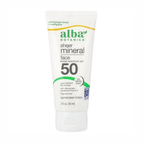 Alba Botanica, Sheer Mineral Sunscreen Face Lotion SPF 50, 2 Oz Alba Botanica