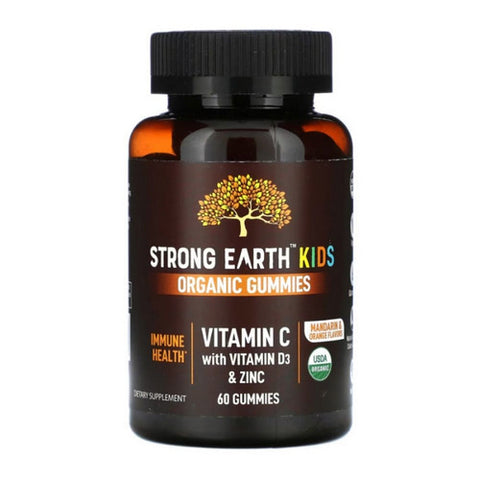 Strong Earth Kids Organic Gummies Vitamin C with Vitamin D3 And Zinc 60 Gummies by Yum-V's