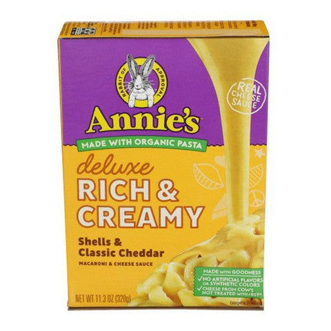 Annie's Homegrown, Deluxe Rich And Creamy Shells And Classic Cheddar Macaroni Cheese Sauce, 11.3 Oz (Case Of 12) Annie's Homegrown