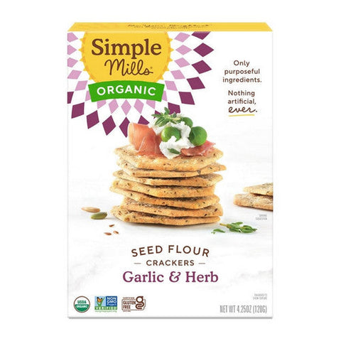 Simple Mills, Organic Seed Flour Crackers Garlic And Herb, 4.25 Oz (Case Of 6) Simple Mills