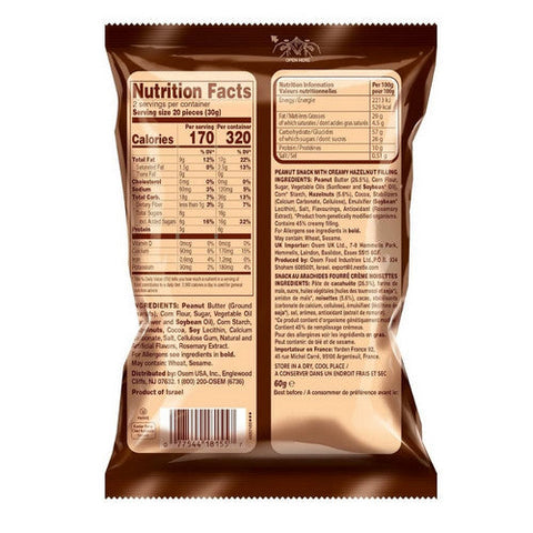 Osem, Bamba Peanut Puffs With Creamy Hazelnut Filling, 2.1 Oz (Case Of 20) Osem