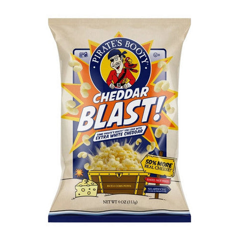 Pirate Brands, Cheddar Blast Rice And Corn Puffs, 4 Oz(Case Of 12) Pirate Brands
