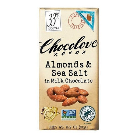 Chocolove, Almonds And Sea Salt In Milk Chocolate Bar, 3.2 Oz(Case Of 12) Chocolove
