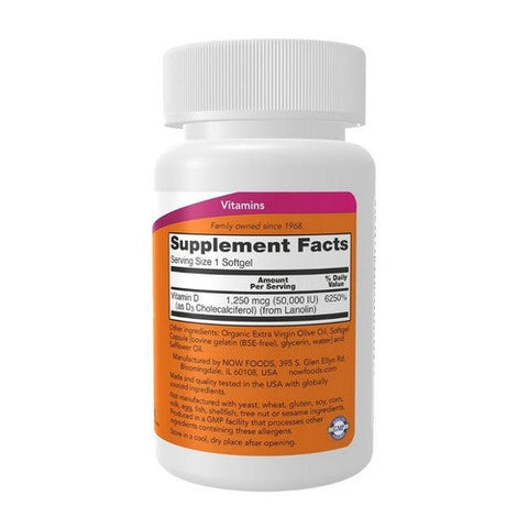 Now Foods, Vitamin D-3, 50,000 IU, 12 Softgels Now Foods