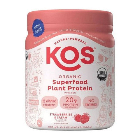 Kos, Organic Superfood Plant Protein Powder Strawberry Cream, 13.4 Oz Kos