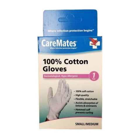 Caremates, 100% Cotton Gloves Small Medium, 6 Count Caremates
