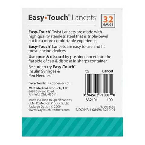 Easy Touch, Twist Lancets 32 Gauge, 100 Count Easy Touch