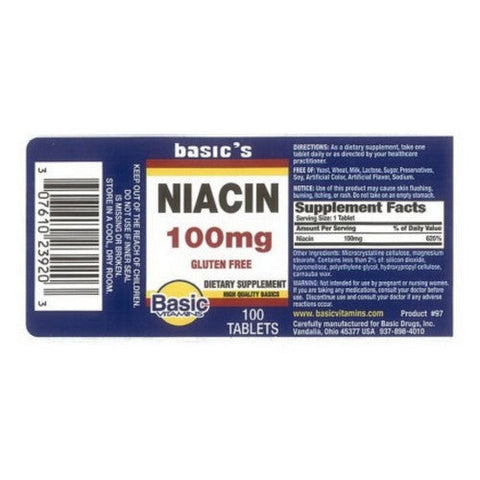 Basic Vitamins, Niacin, 100 Mg, 100 Tablets Basic Vitamins