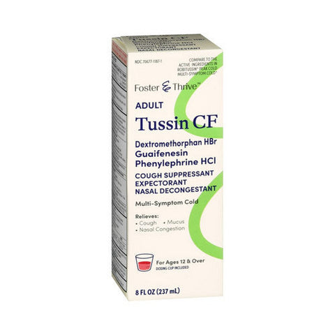 Foster And Thrive, Adult Tussin CF Dextromethorphan HBR Guaifenesin Phenylephrine HCL Liquid, 8 Oz Foster And Thrive