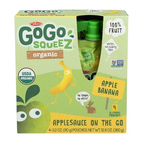 Gogo Squeez, Organic Applesauce On The Go Apple Banana, 3.2 Oz X 4 Count (Case Of 12) Gogo Squeez