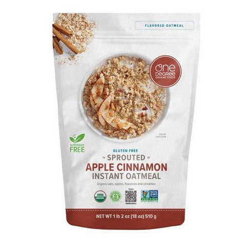 One Degree Organics, Organic Sprouted Instant Oatmeal Apple Cinnamon, 18 Oz (Case Of 6) One Degree Organics