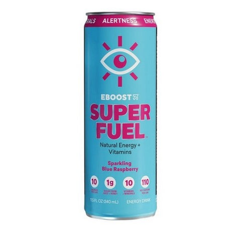 Eboost, Super Fuel Sparkling Blue Raspberry Energy Drink, 11.5 Oz (Case Of 12) Eboost