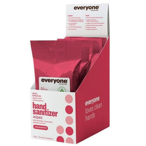 Everyone, Hand Sanitizer Wipes Ruby Grapefruit, 15 Count (Case Of 6) Everyone