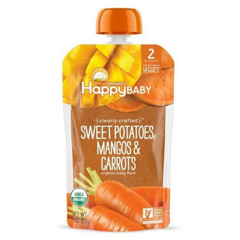 Happy Baby Food, Sweet Potatoes Mangoes And Carrots Food In One Pouch, 4 Oz (Case Of 16) Happy Baby Food