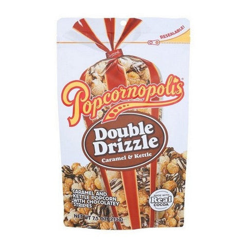 Popcornopolis, Caramel And Kettle Popcorn Double Drizzle, 7.5 Oz (Case Of 6) Popcornopolis