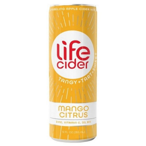 Life Cider, Sparkling Apple Cider Vinegar Beverage Mango Citrus, 12 Oz (Case Of 12) Life Cider