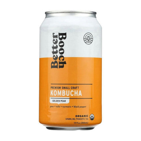 Organic Golden Pear Kombucha With Pear Plus Tulsi Plus Tumeric Plus Black Pepper 12 Oz X 4 Count (Case Of 6) by Better Booch