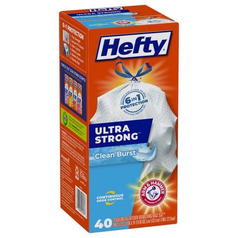 Ultra Strong Drawstring Clean Burst Tall Kitchen Bags 40 Count (Case Of 6) by Hefty