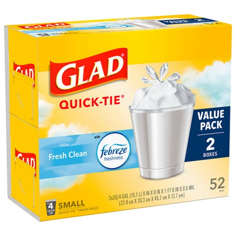Quick Tie Febreze Fresh Clean Trash Bags 52 Count (Case Of 4) by Glad