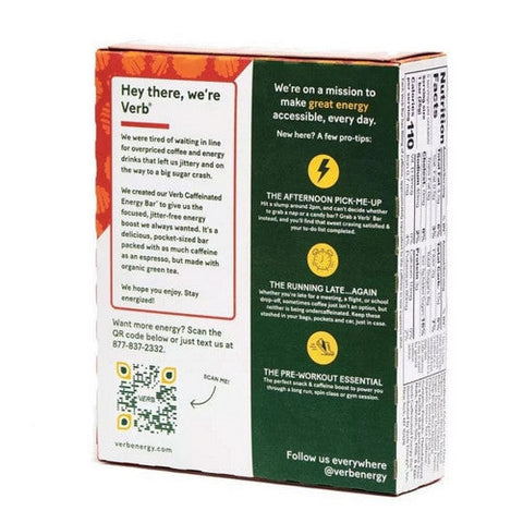 Verb Energy, Peanut Butter Cup Caffeinated Energy Bars, 5 Count Verb Energy