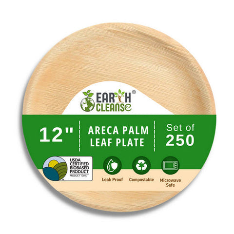 Earth Cleanse, Areca Palm Leaf Round Plates 12-Inch, Pack of 250 Earth Cleanse