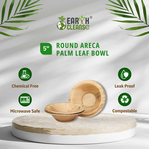 Earth Cleanse, Areca Palm Leaf Round Bowls 5-Inch, Pack of 450 Earth Cleanse