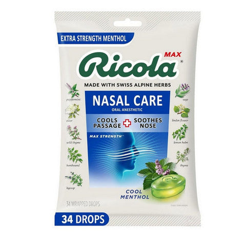 Ricola, Max Cool Menthol Nasal Care Large Bag, 34 Count Ricola