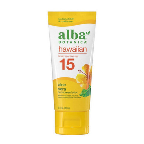 Alba Botanica, Hawaiian Aloe Vera Sunscreen Lotion SPF 15, 3 Oz Alba Botanica