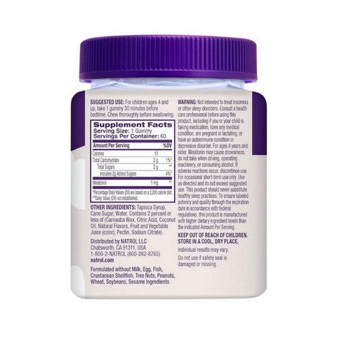 Natrol, Kids Melatonin Gummies Raspberry Flavor, 1 Mg, 60 Count Natrol