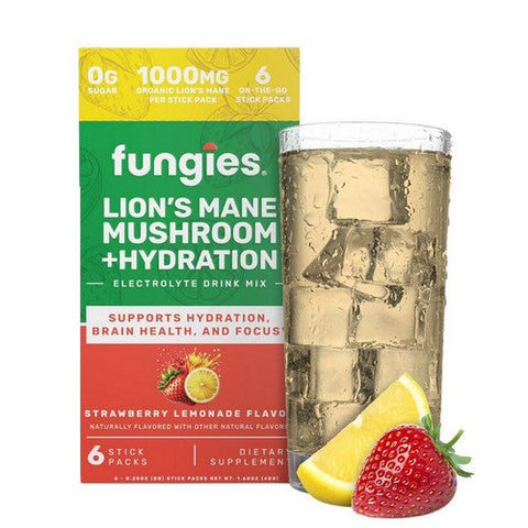 Fungies, Lions Mane Mushroom + Hydration Drink Mix Strawberry Lemonade, 6 Sticks Fungies