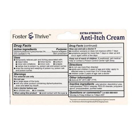 Foster And Thrive, Extra Strength Anti-Itch Diphenhydramine HCl Cream, 1 Oz Foster And Thrive