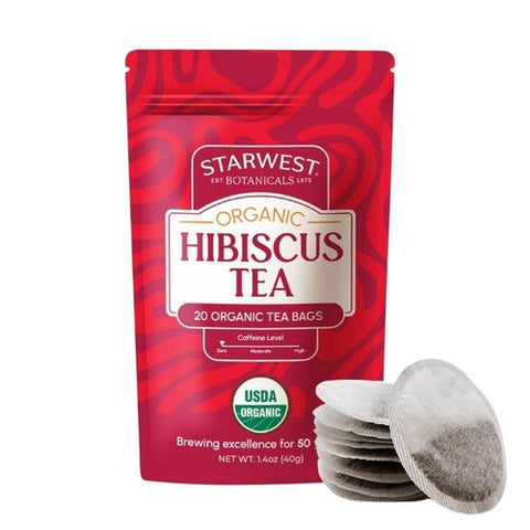 Organic Hibiscus Flower Tea Bags 20 Count by Starwest Botanicals