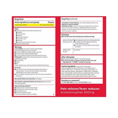 Tylenol, Extra Strength Acetaminophen Rapid Release Gelcaps, 500 Mg, 50 Caps Tylenol