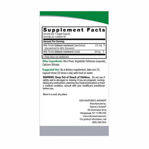 Nature's Answer, Milk Thistle Standardized, 140 Mg, 60 Veg Caps Nature's Answer