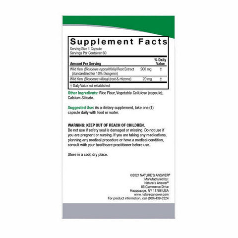 Nature's Answer, Wild Yam Standardized, 220 Mg, 60 VegCaps Nature's Answer
