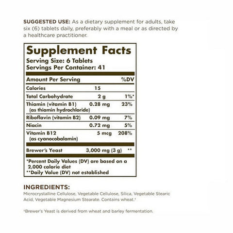 Solgar, Brewer's Yeast 7 1/2 Grains Tablets with Vitamin B12, 250 Tabs Solgar