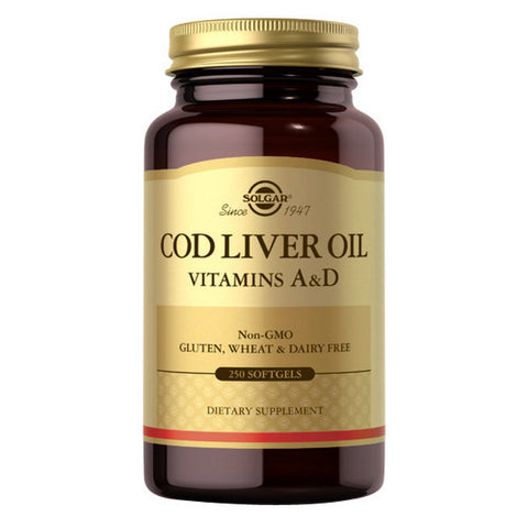 Solgar, Norwegian Cod Liver Oil Softgels (Vitamin A & D Supplement), 250 Soft Gels Solgar