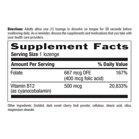 Country Life, Vitamin B12 With Folate Cherry, 500 Mcg, 100 Lozenges Country Life