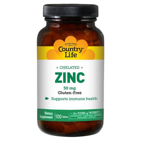 Country Life, Zinc (Amino Acid Chelate), 50 MG, 100 Tabs Country Life