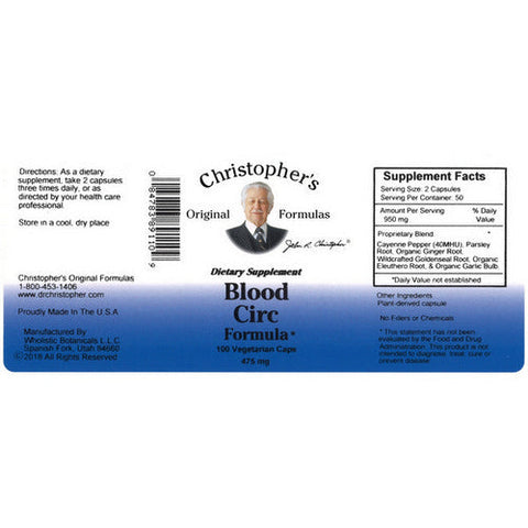 Dr. Christophers Formulas, Blood Circulation Formula, 100 Vegicaps Dr. Christophers Formulas