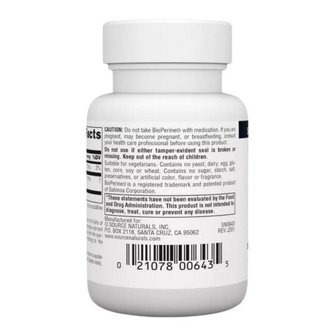 Source Naturals, Bioperine Black Pepper Fruit Extract, 10 MG, 60 Tabs Source Naturals