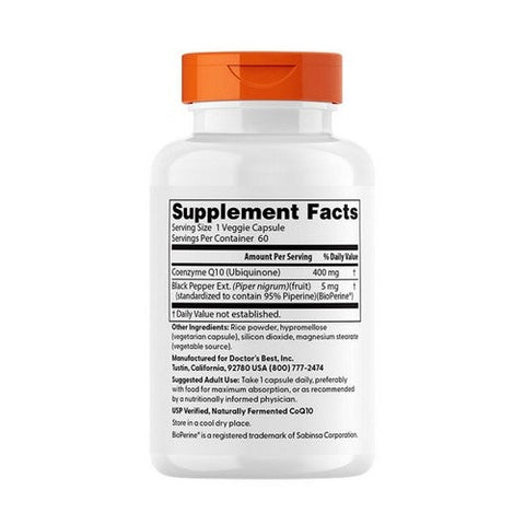 Doctors Best, High Absorp CoQ10 with Bioperine, 400 mg, 60 Veggi Caps Doctors Best