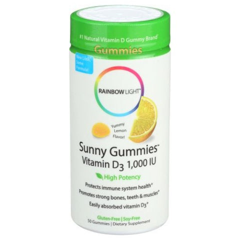 Rainbow Light, Sunny Gummies D3 1000 IU, 1000 IU, Yummy Lemon, 50 Gummies Rainbow Light
