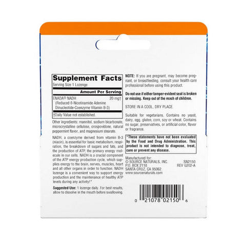 Source Naturals, NADH Sublingual, 20 Mg, 30 Lozenges Source Naturals